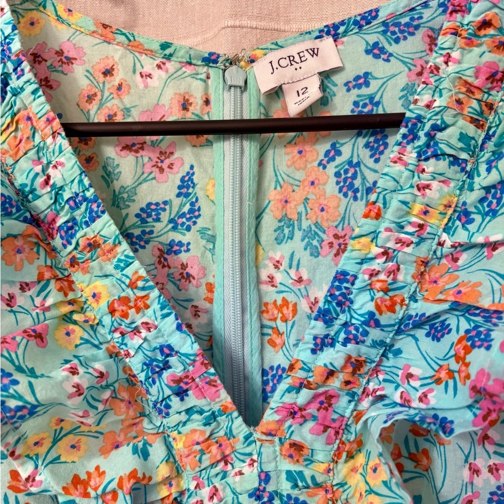J. Crew Aqua Multi-Color Floral Ruffle Midi Dress - Picture 2 of 3